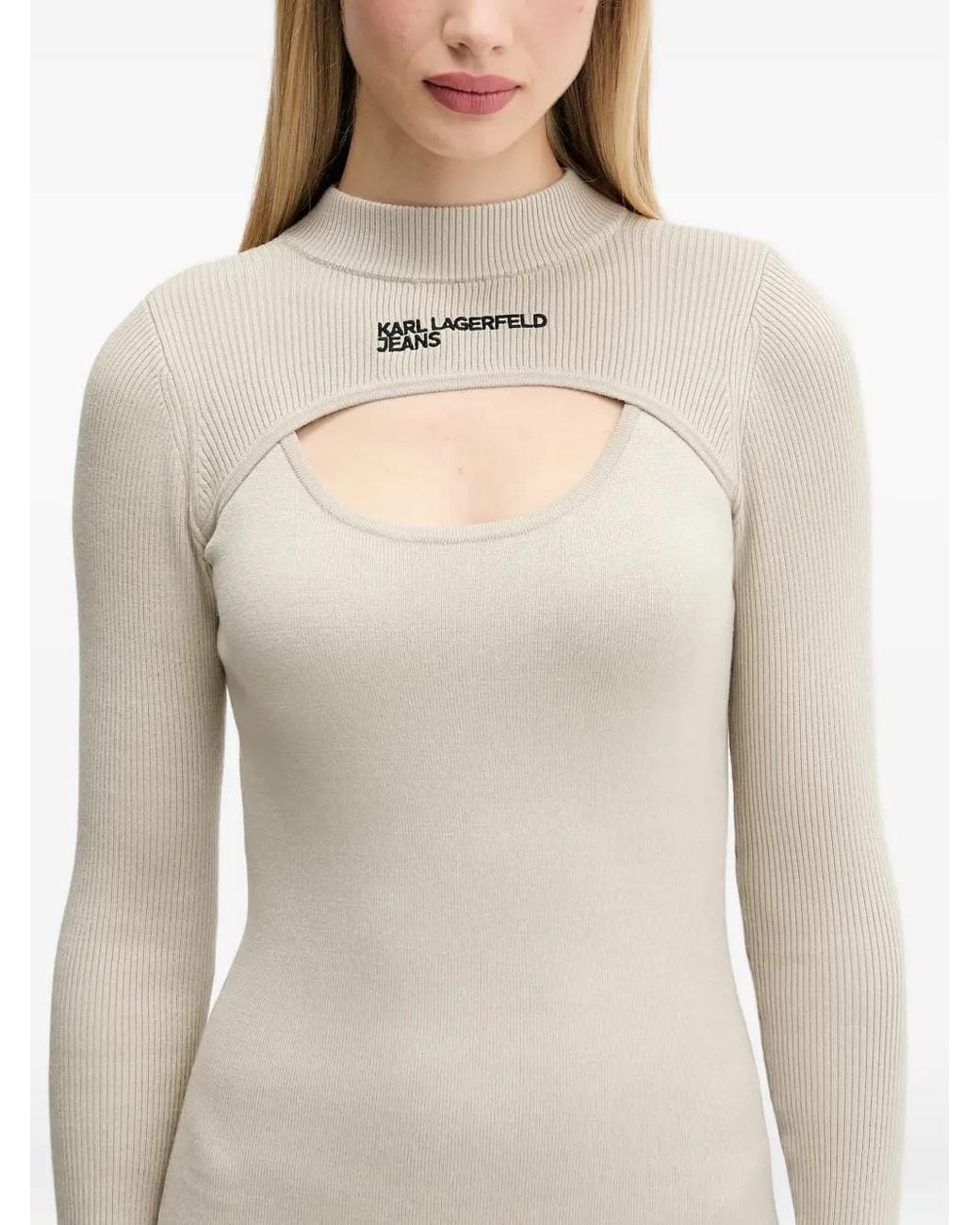 Karl Lagerfeld White Long-Sleeve Cut-Out Mini Dress