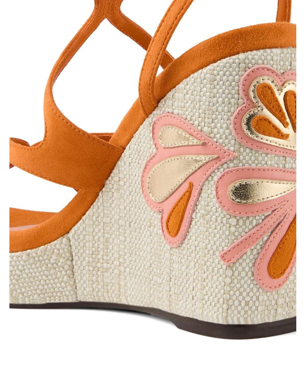 Jimmy Choo Orange Ayla 110 Sunset And Natural Mix Suede And Nappa Leather Wedges With Fine Raffia