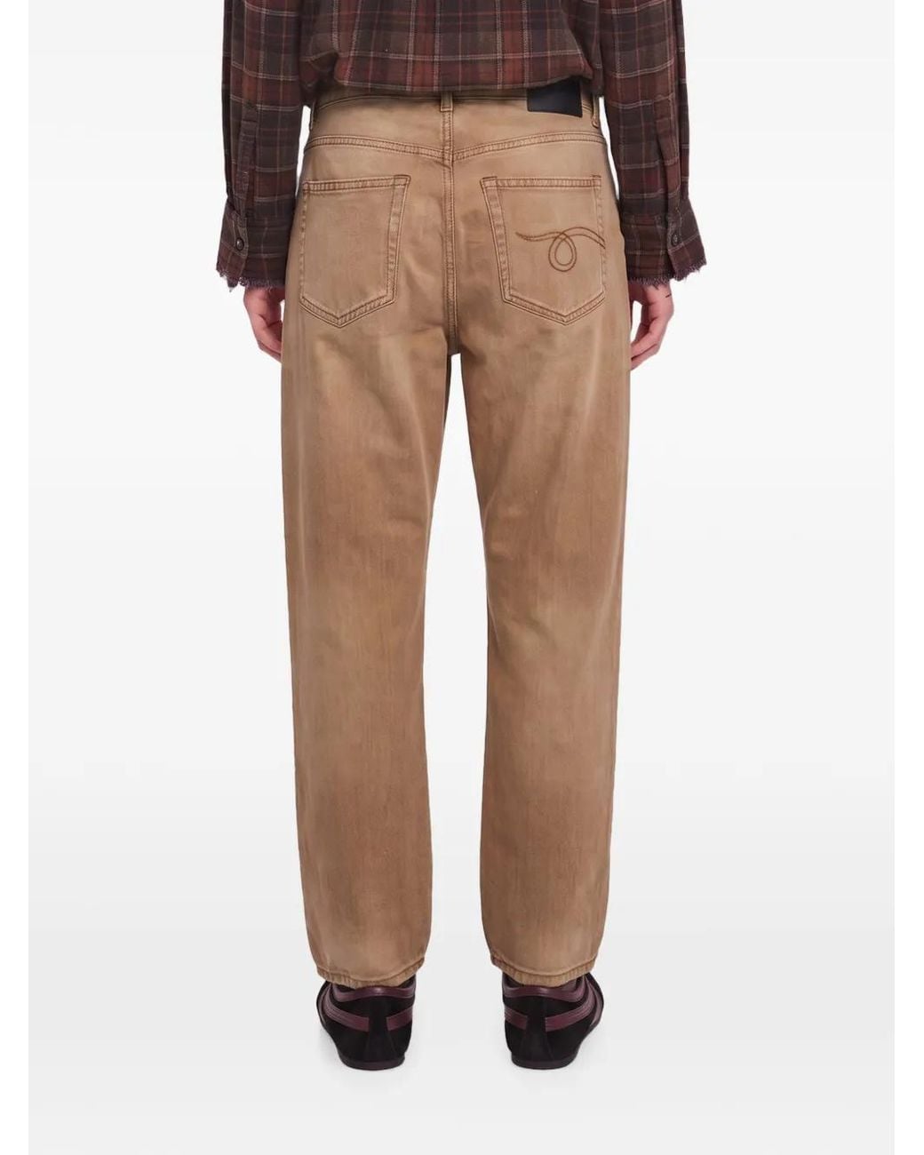 R13 Natural Crossover Distressed Crossover-Waist Jeans