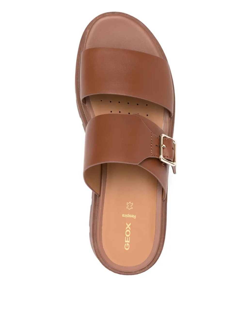 Geox Brown Buckle-Detail Platform Sandals