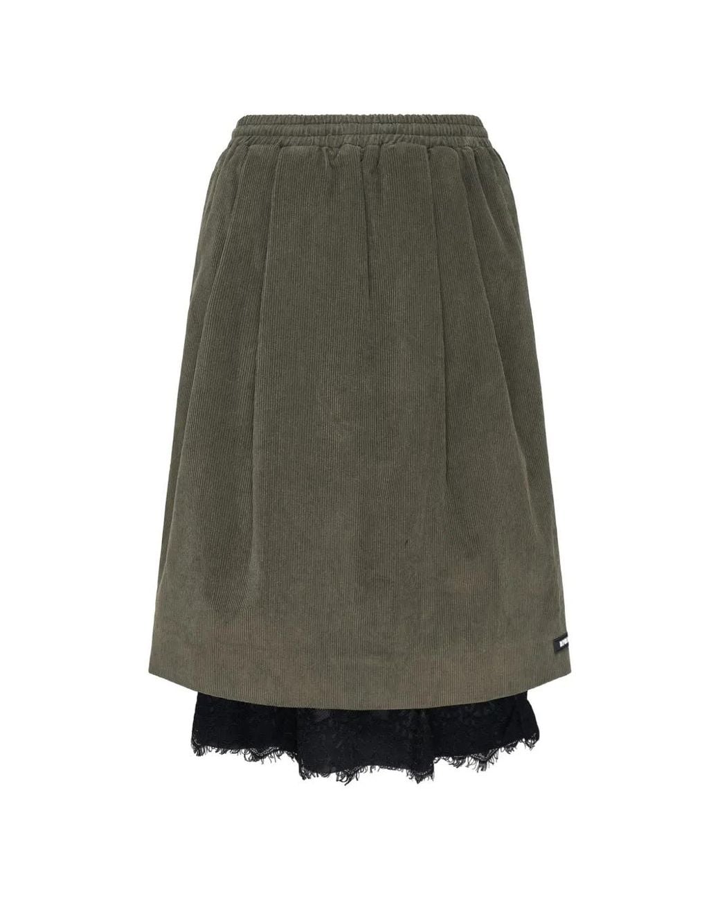 BONBOM Green Lace-Trim Corduroy Midi Skirt