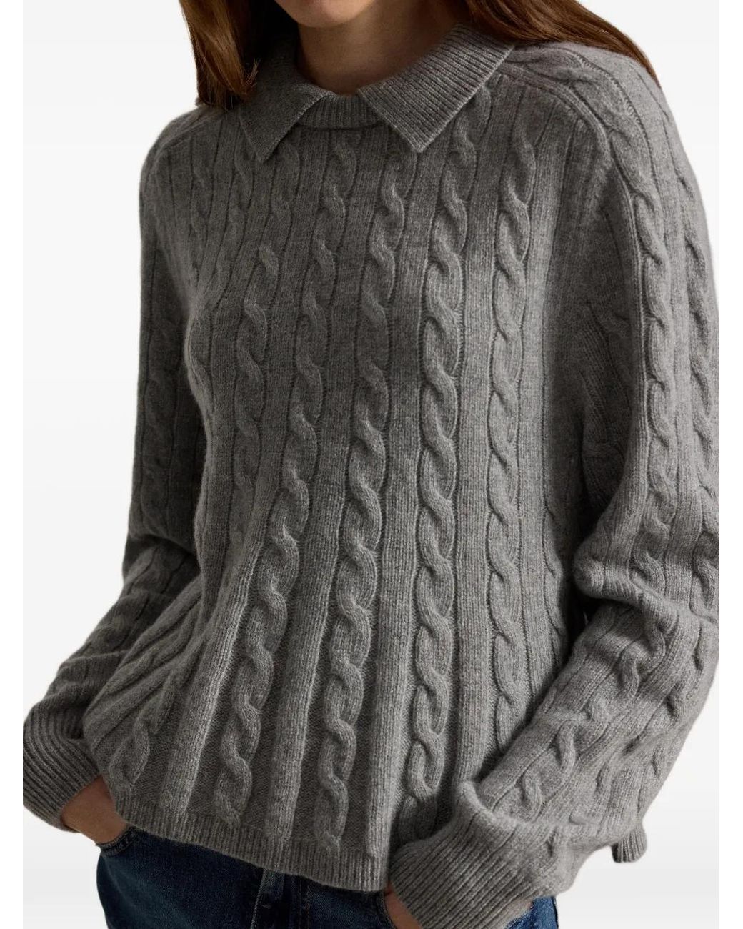 Polo Ralph Lauren Gray Cable Wool-Cashmere Peplum Jumper