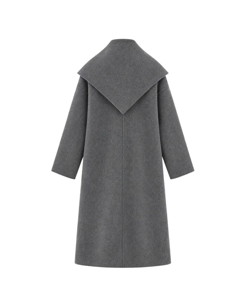 SOLOTRE Gray Double-Breasted Scarf-Collar Coat
