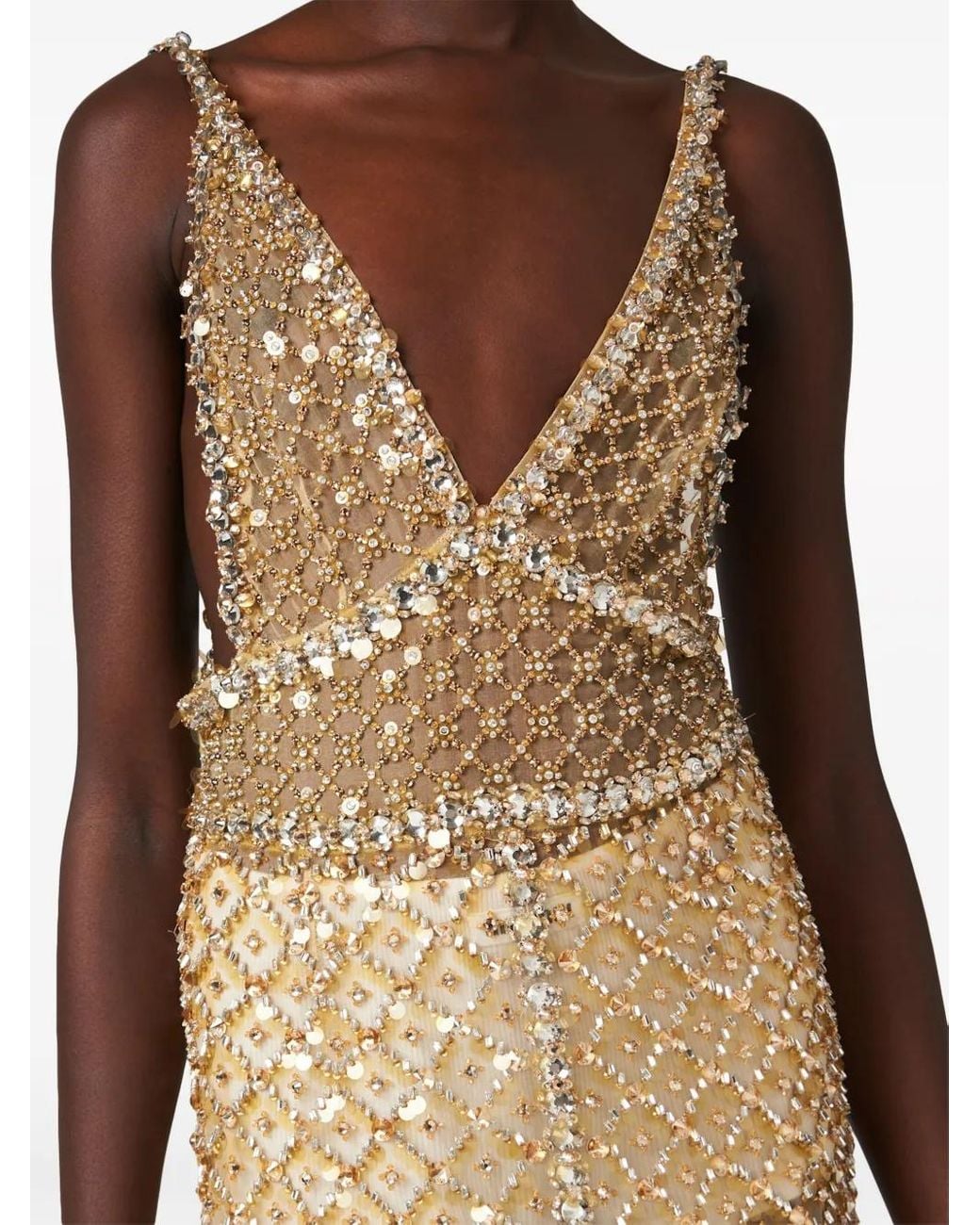 Miu Miu Metallic Bead-Embellished Organza Midi Dress