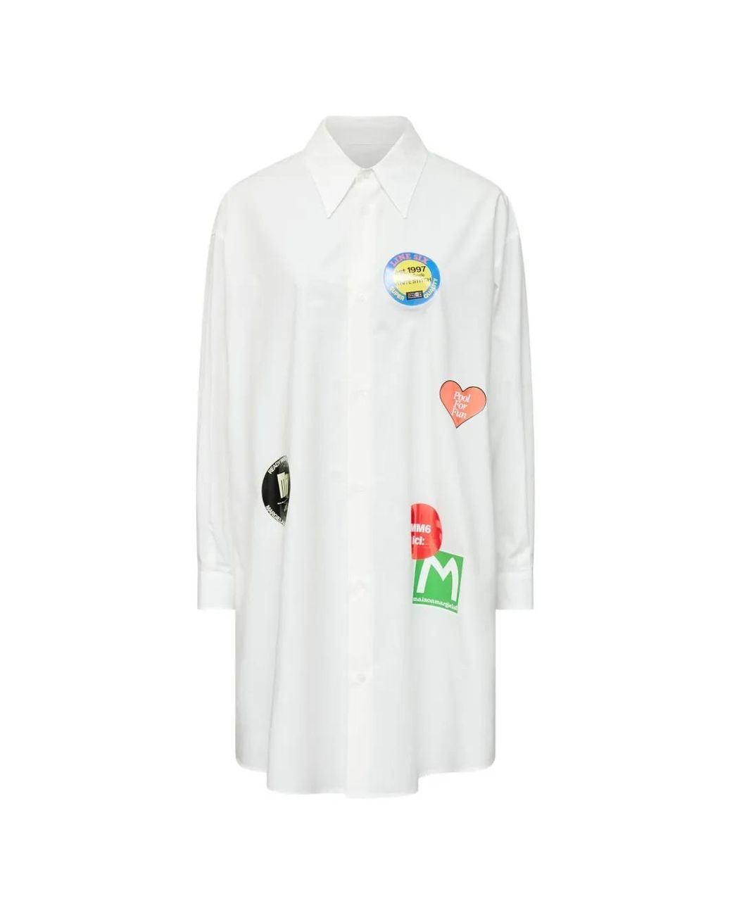 MM6 by Maison Margiela White Sticker-Print Cotton Poplin Dress