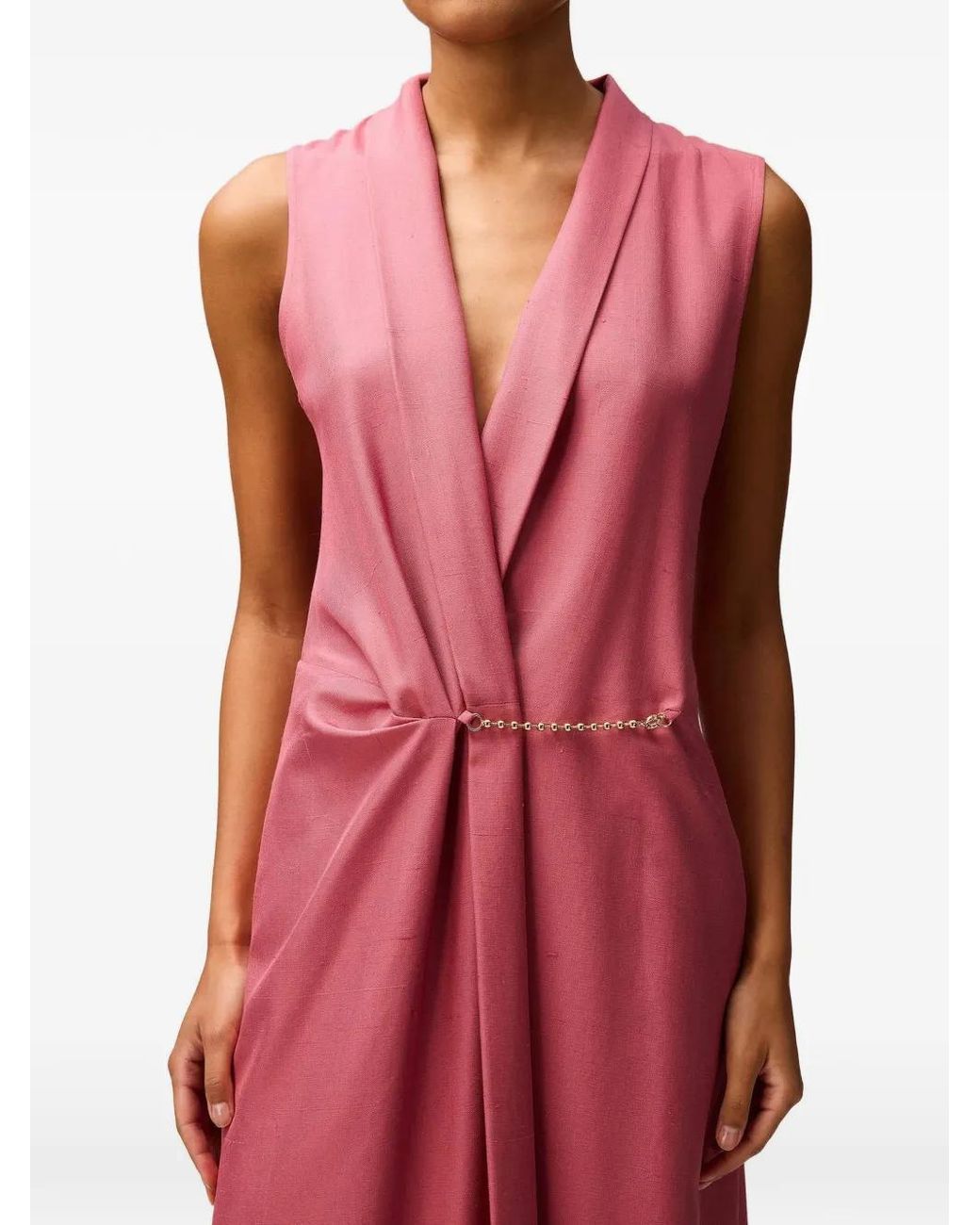 RETORI Red Silk Wrap Midi Dress
