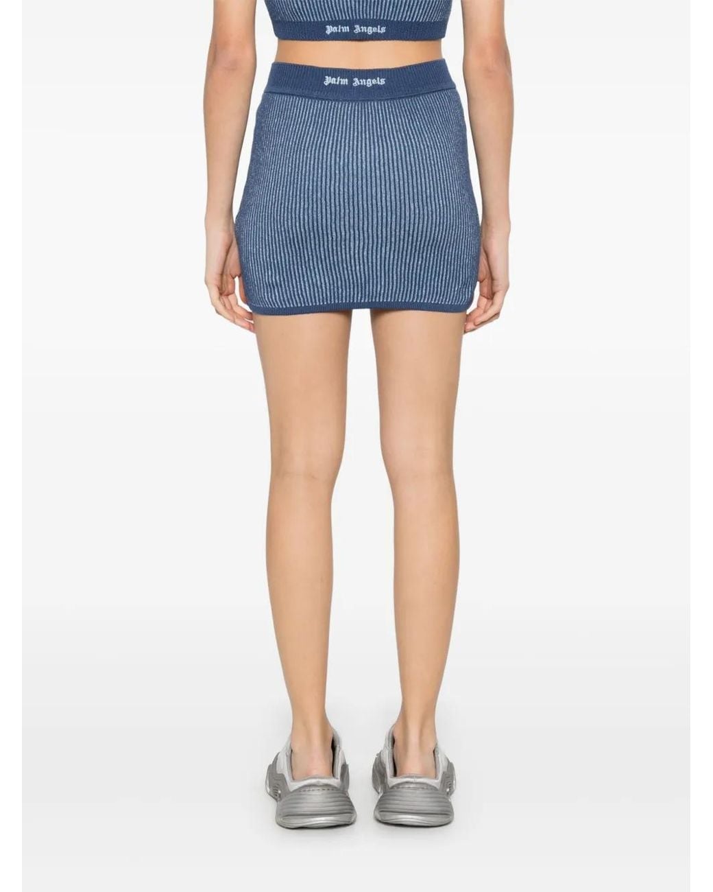 Palm Angels Blue Ribbed-Knit Skirt