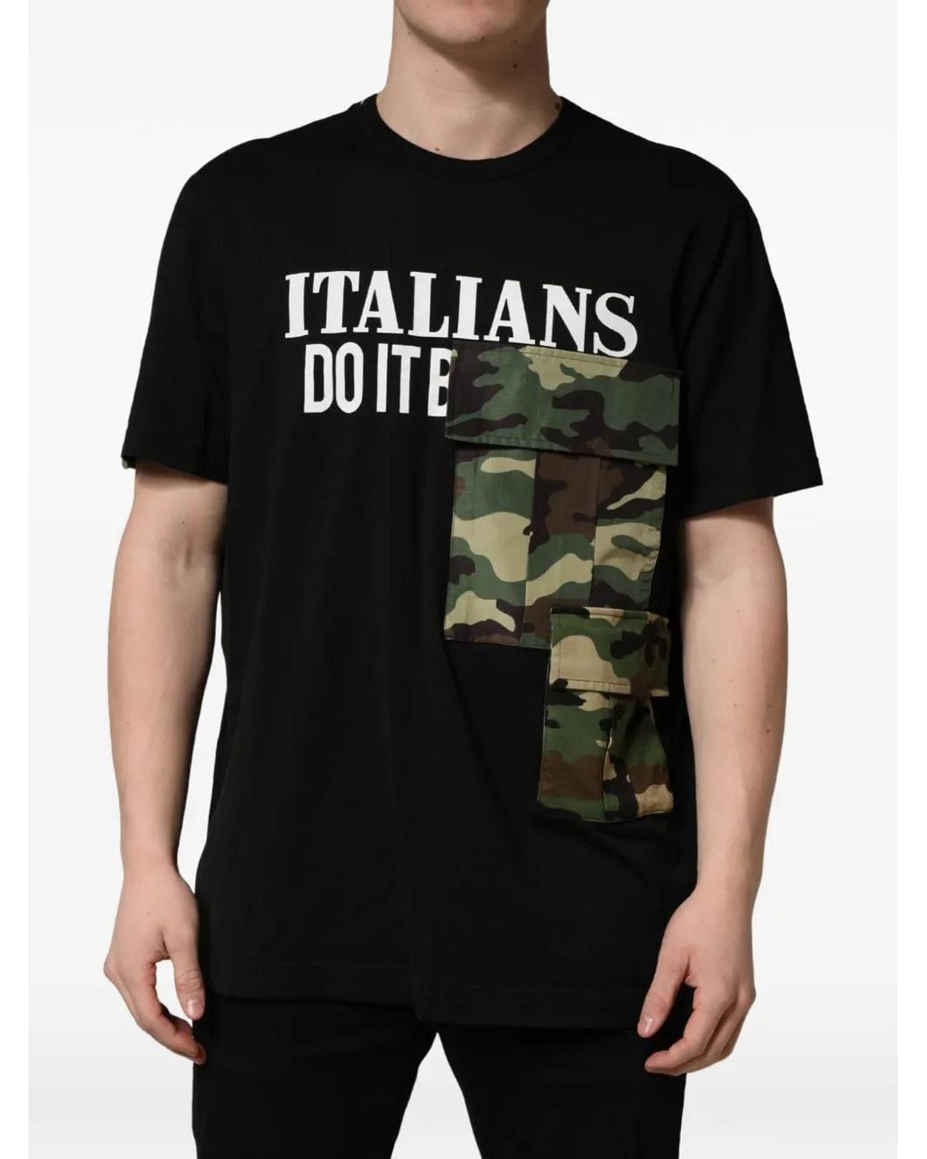 Dolce & Gabbana Black Camouflage Graphic Cotton Crew-Neck T-Shirt for men