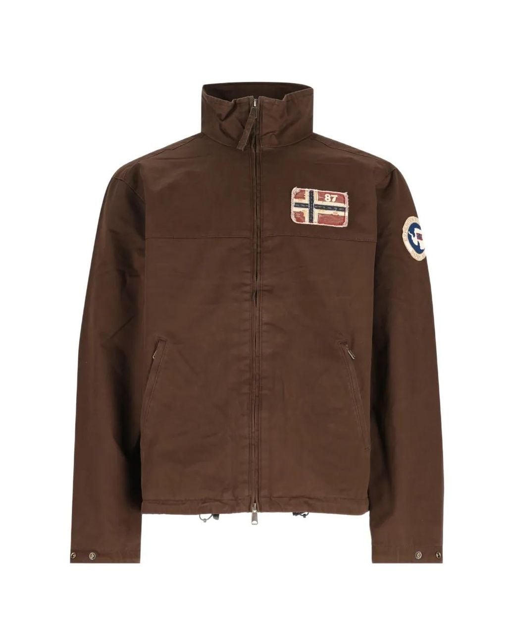 Napapijri Brown Logo-Patch Zip-Up Jacket for men