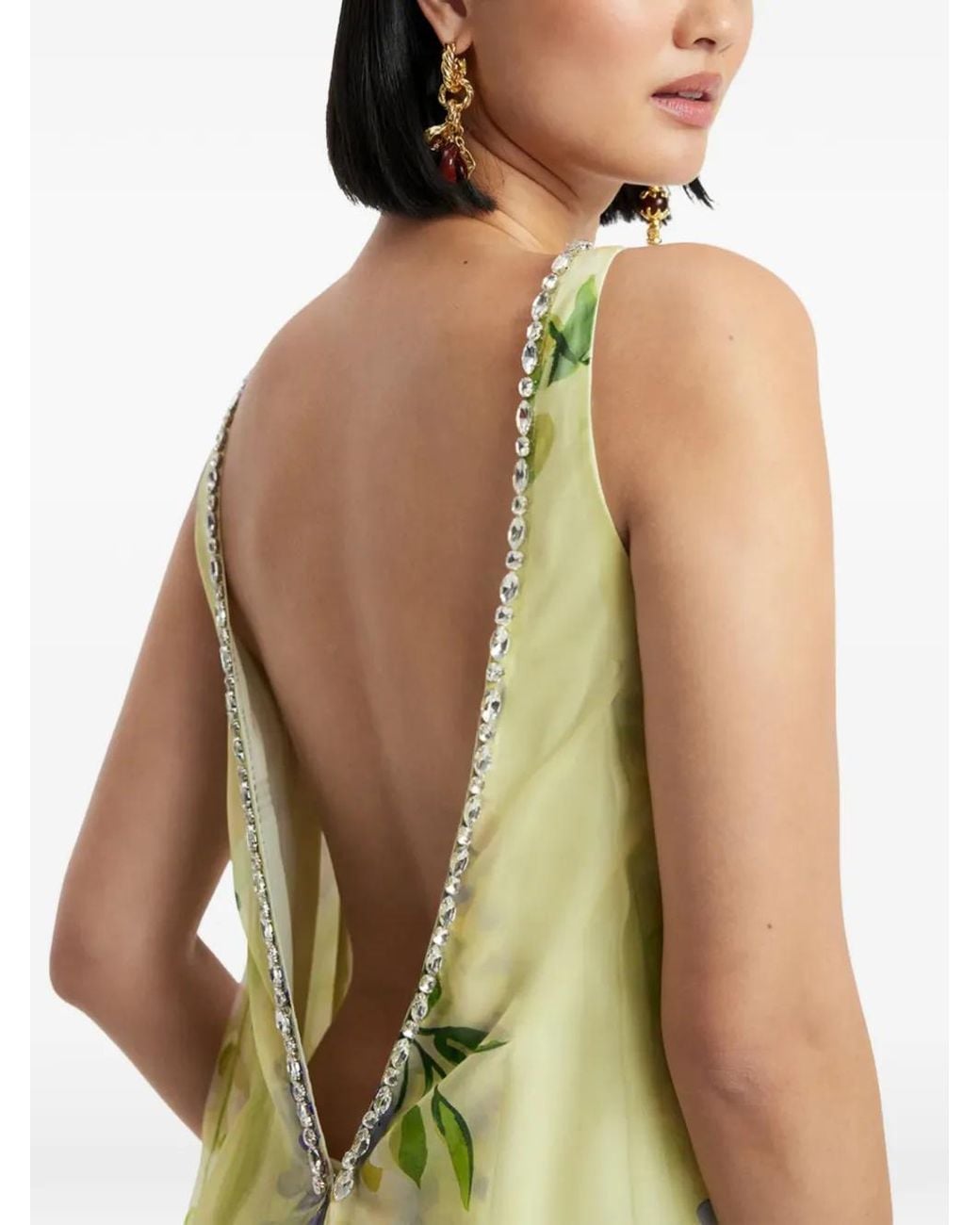 LEO LIN Green Yumei Floral-Print Crystal-Embellished Maxi Dress