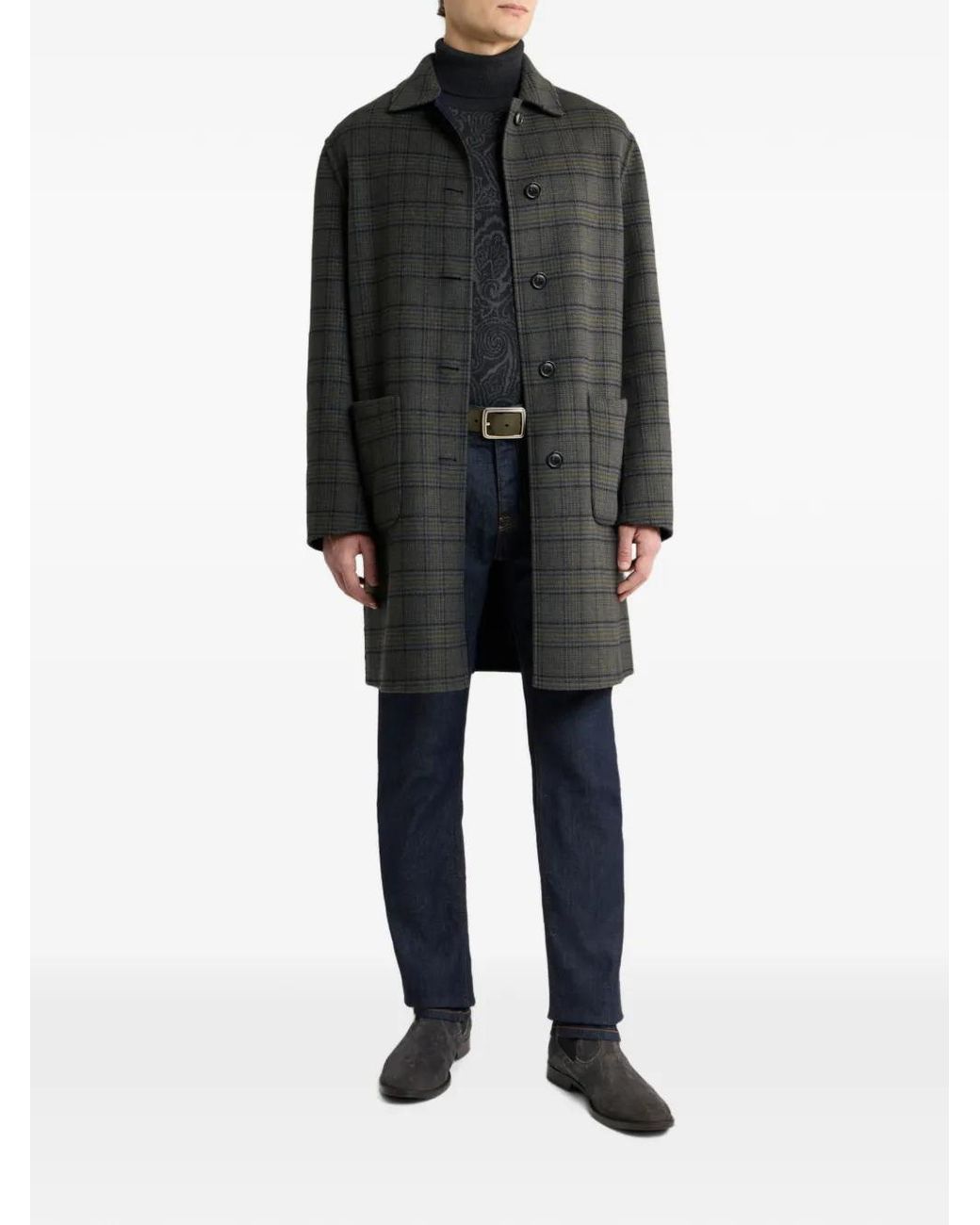 Etro Blue Reversible Wool-Blend Coat for men