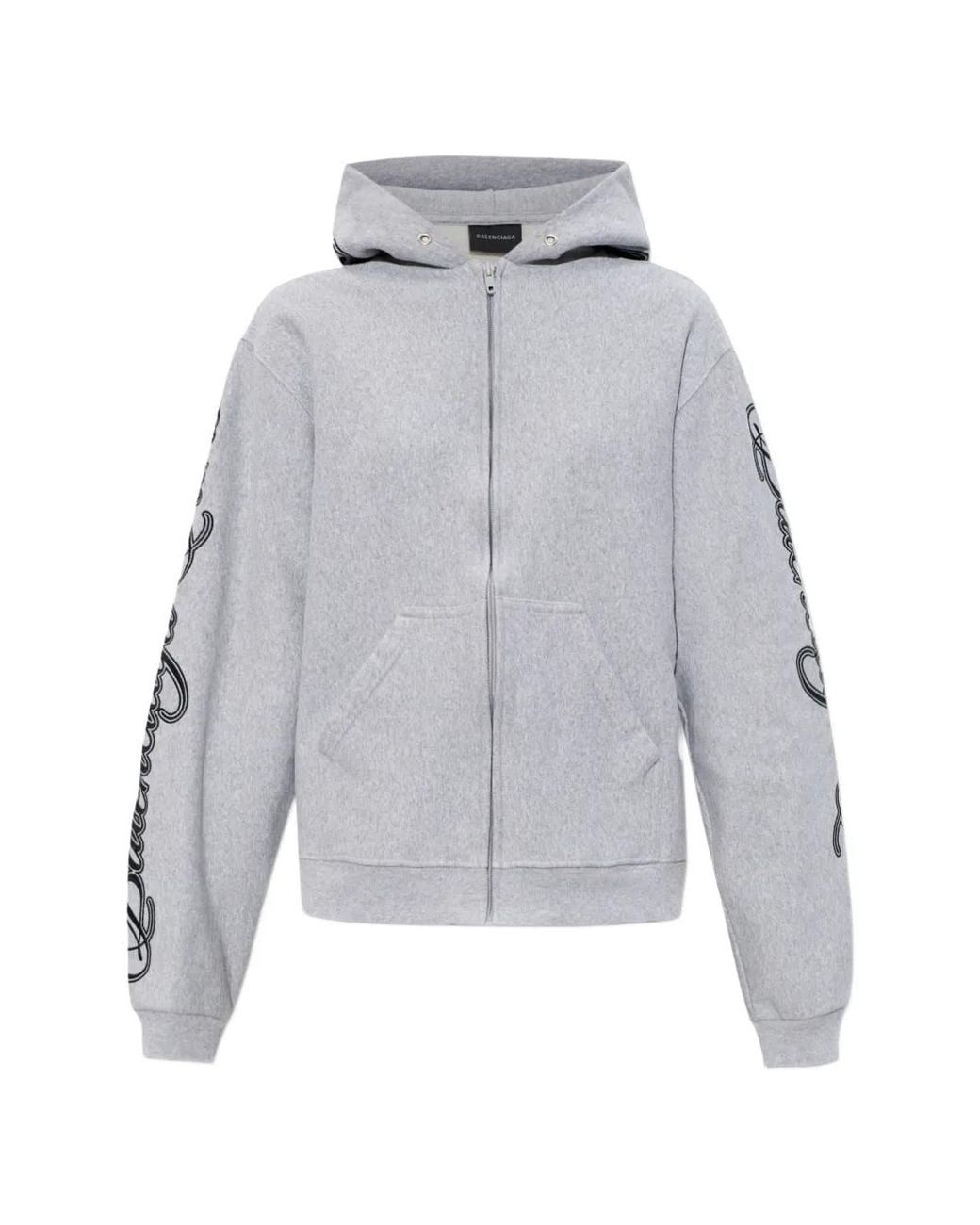 Balenciaga Gray Cursive Zip-Up Hoodie Regular Fit