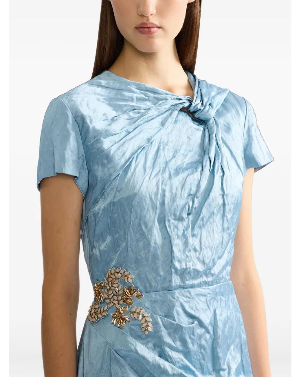 Erdem Blue Embroidered Draped Gown