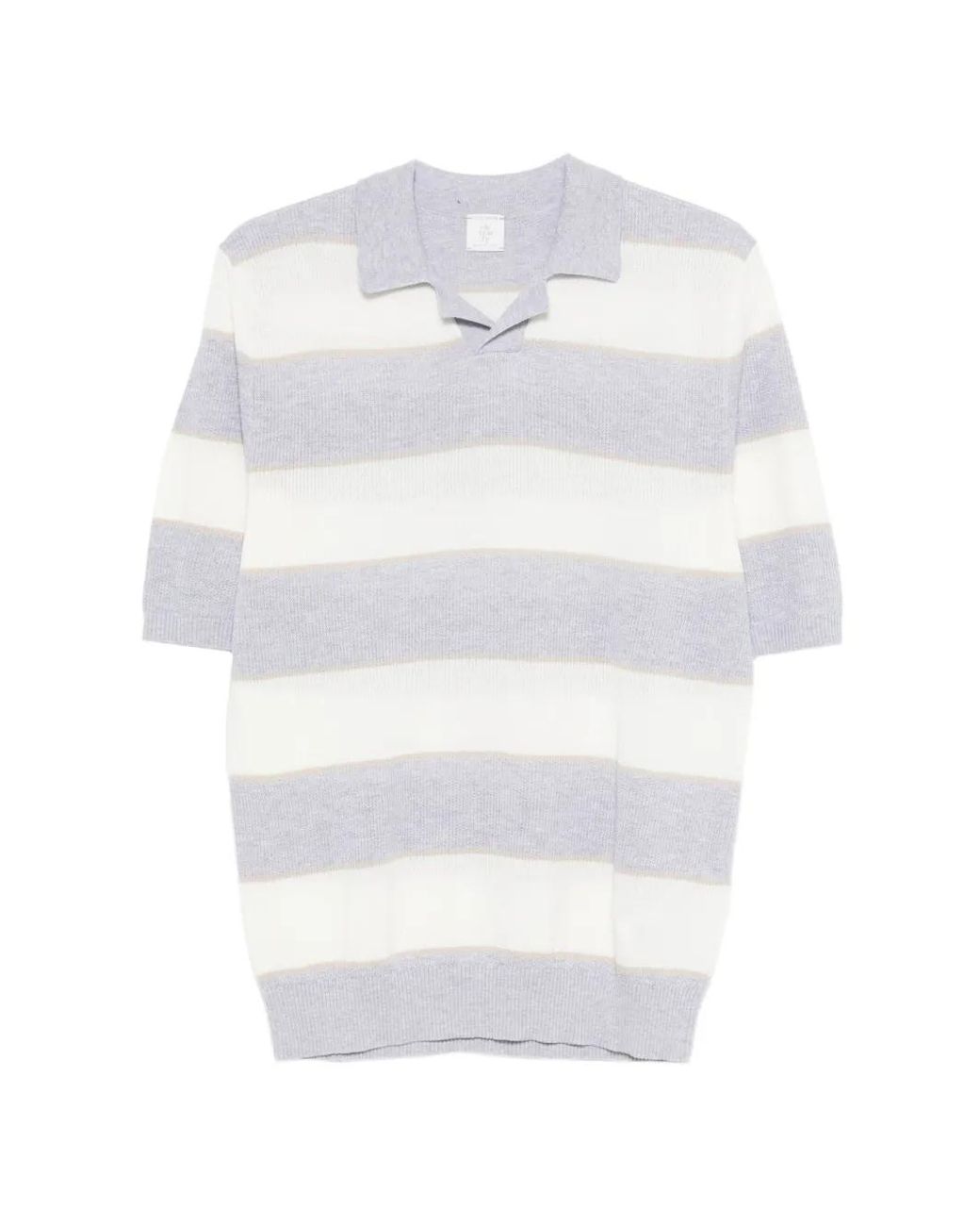 Eleventy White Striped Short-Sleeve Polo Shirt for men