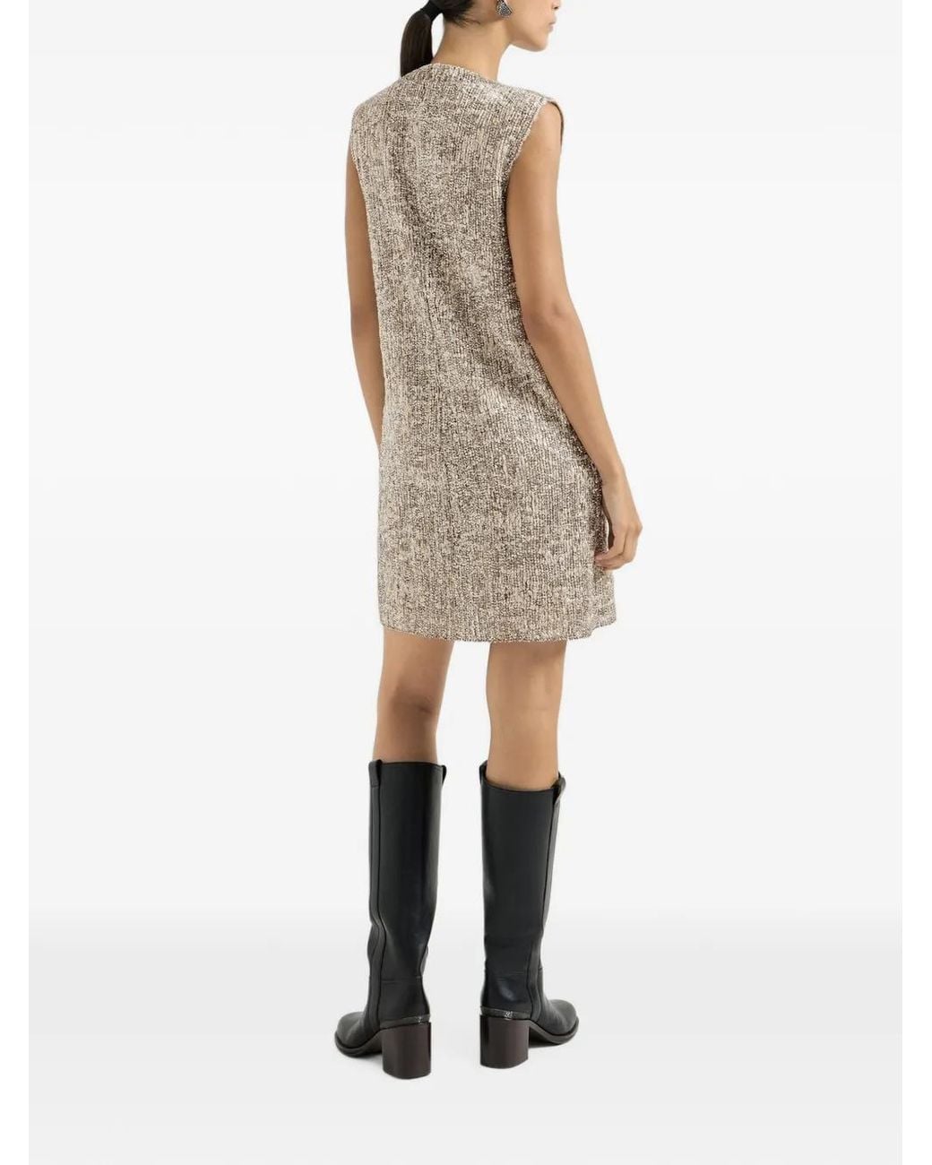 Brunello Cucinelli Natural Dazzling Craquelé Embroidery Dress