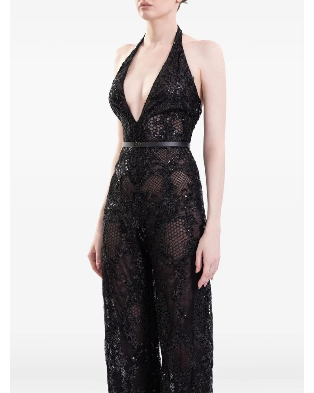 Saiid Kobeisy Black Embroidered Lace Jumpsuit