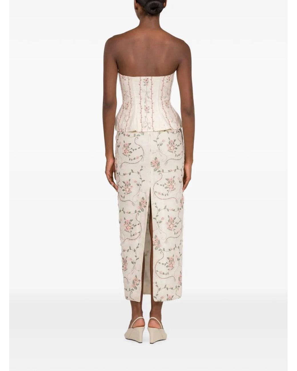 Agua Bendita Natural Embroidered Strapless Top
