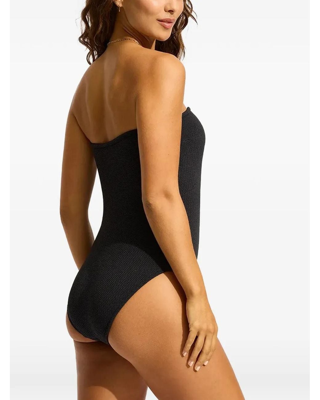 Seafolly Black Strapless Textured Swimsuit