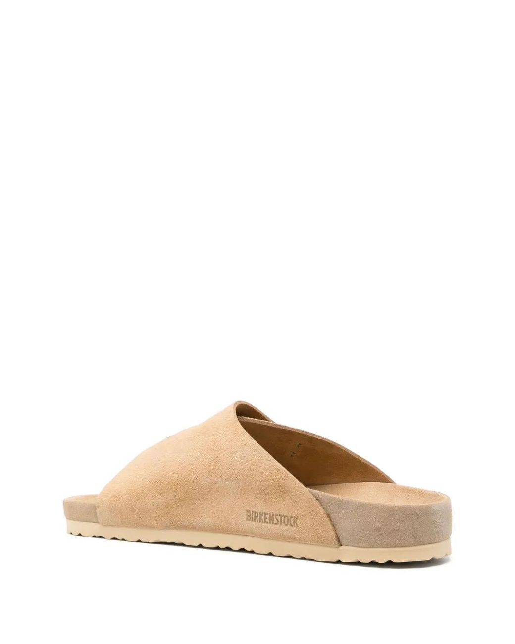 Birkenstock Natural Suede Open-Toe Buckle Slides