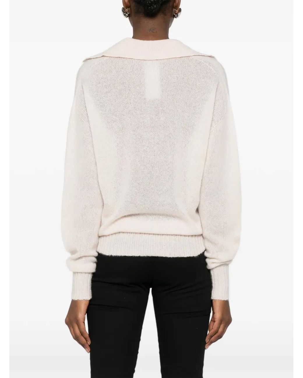 Tom Ford White Ultra-Soft Cashmere-Silk Oversized Open Polo Collar Sweater