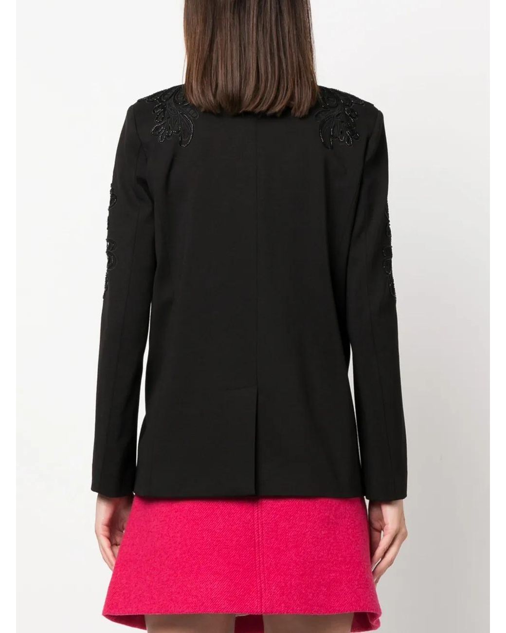 Twinset Black Floral-Embroidered Double-Breasted Blazer