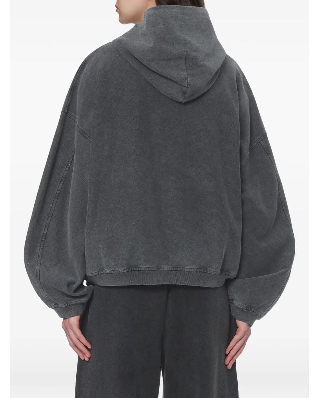 Alexander Wang Crystal Hotfix Oversized Zip-Up Hoodie in Gray | Lyst