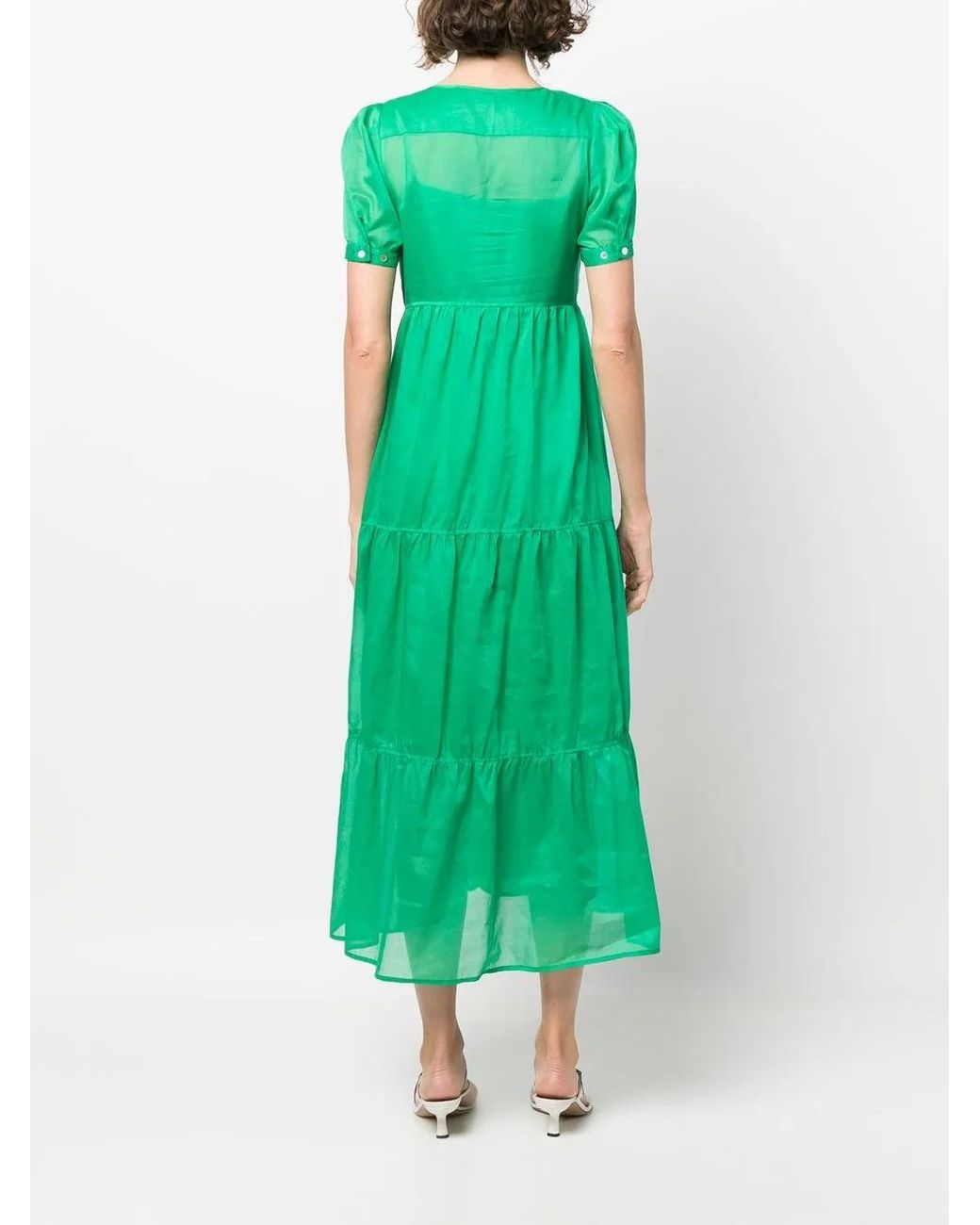 Blanca Vita Green Tiered V-Neck Dress