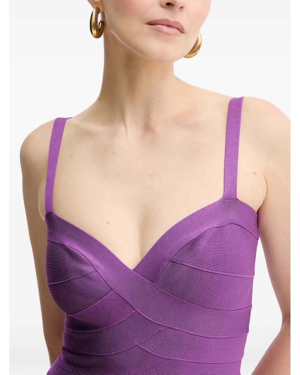 Hervé Léger Purple Georgia Fringed Midi Dress