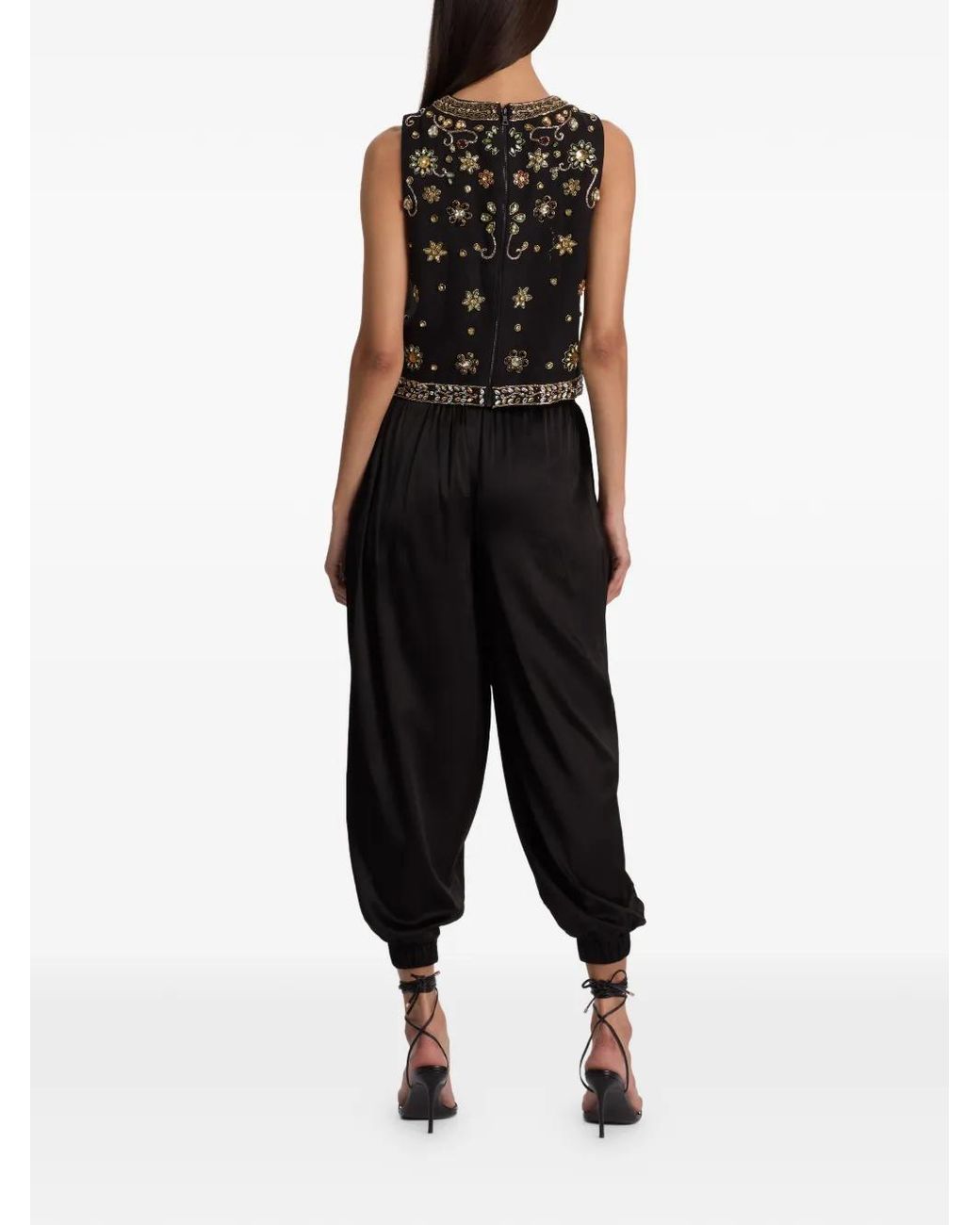 Alice + Olivia Black Amal Crystal-Embellished Tank Top