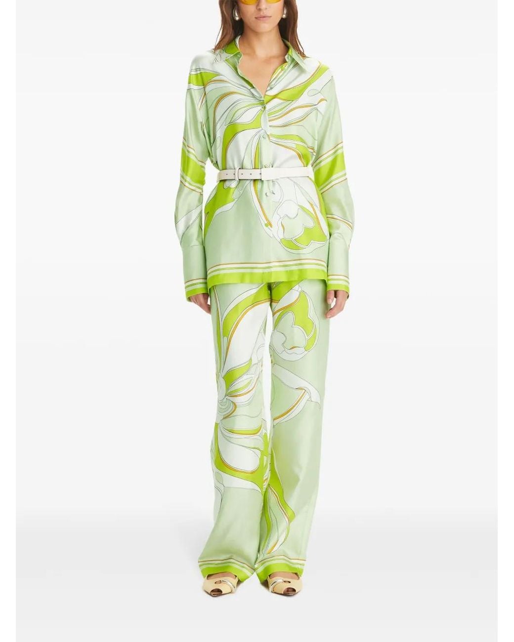 Tory Burch Green Printed Silk Pants