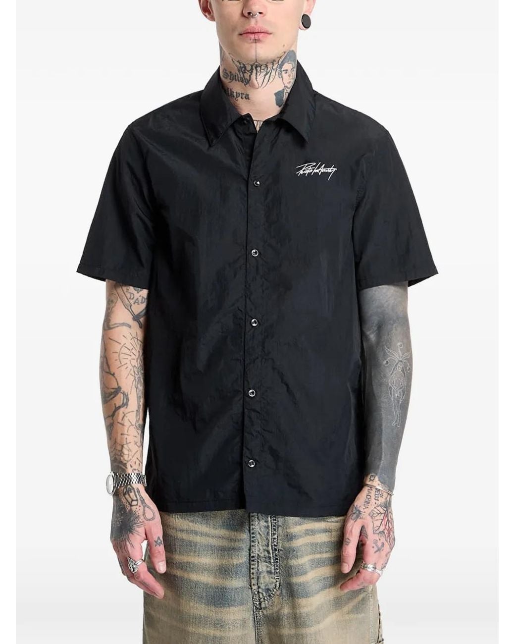 Prosto. Black Sport Logo-Print Short-Sleeve Shirt for men