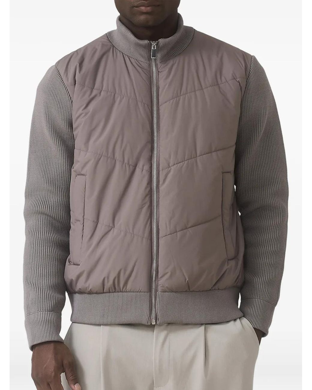 Mauvais Gray Lamarck Quilted Knit-Sleeve Jacket for men