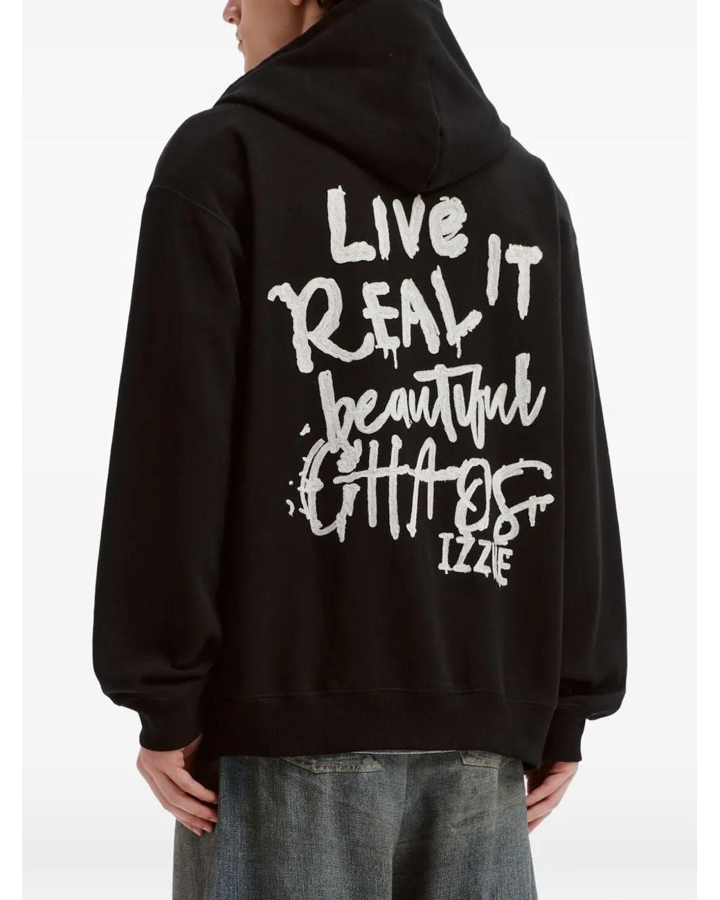 Izzue Black Logo-Print Zip-Up Hoodie for men
