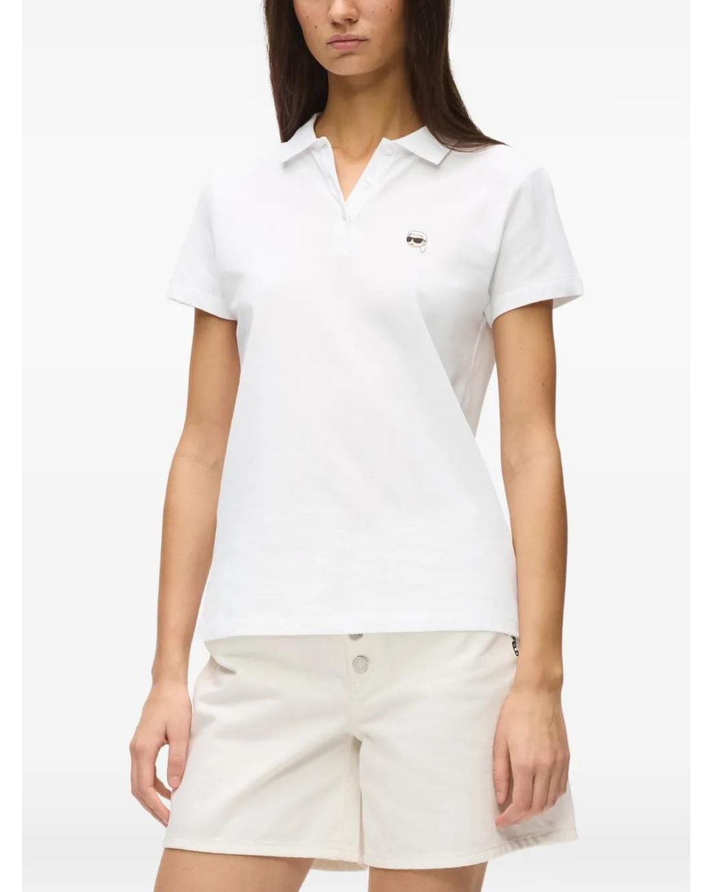 Karl Lagerfeld White Ikon Pique Polo Top