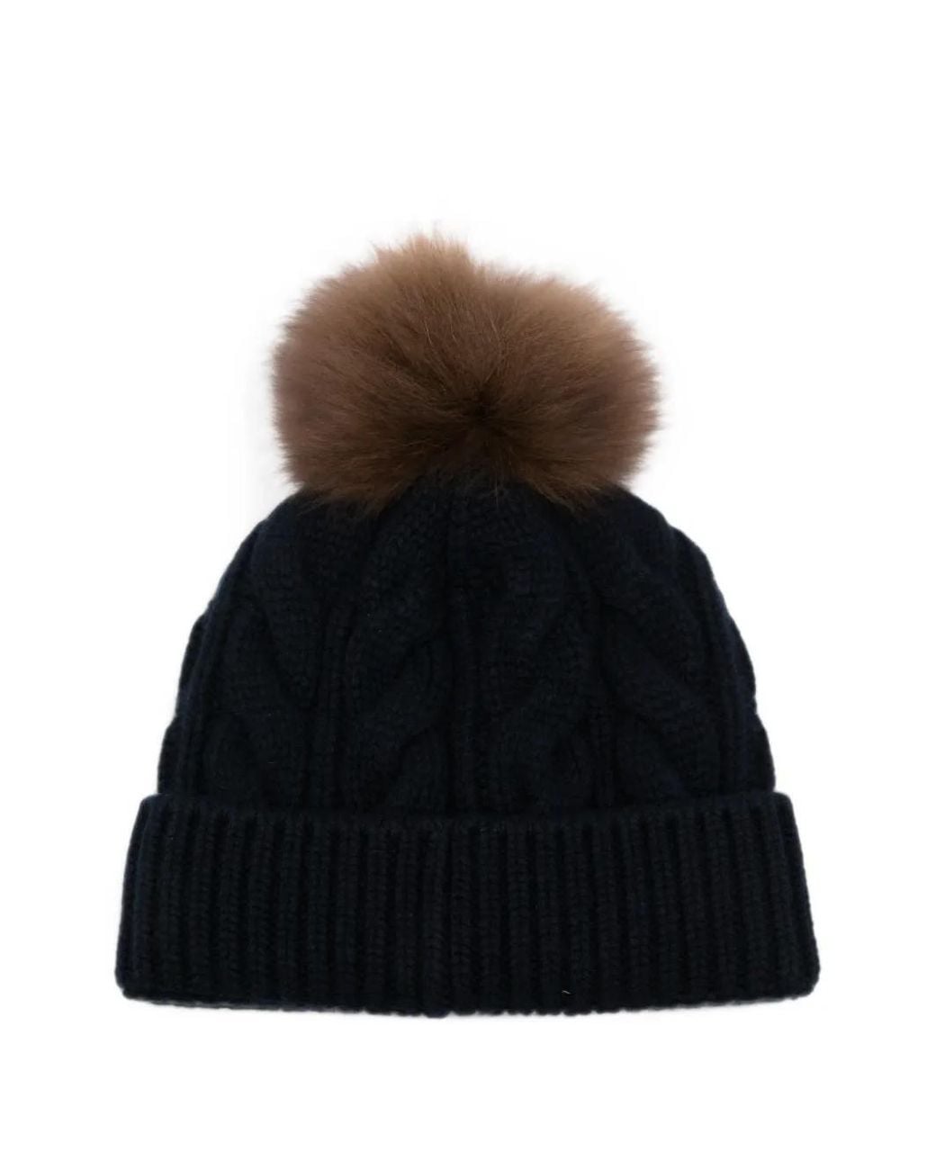 Moncler Black Cable-Knit Pompom Beanie Hat