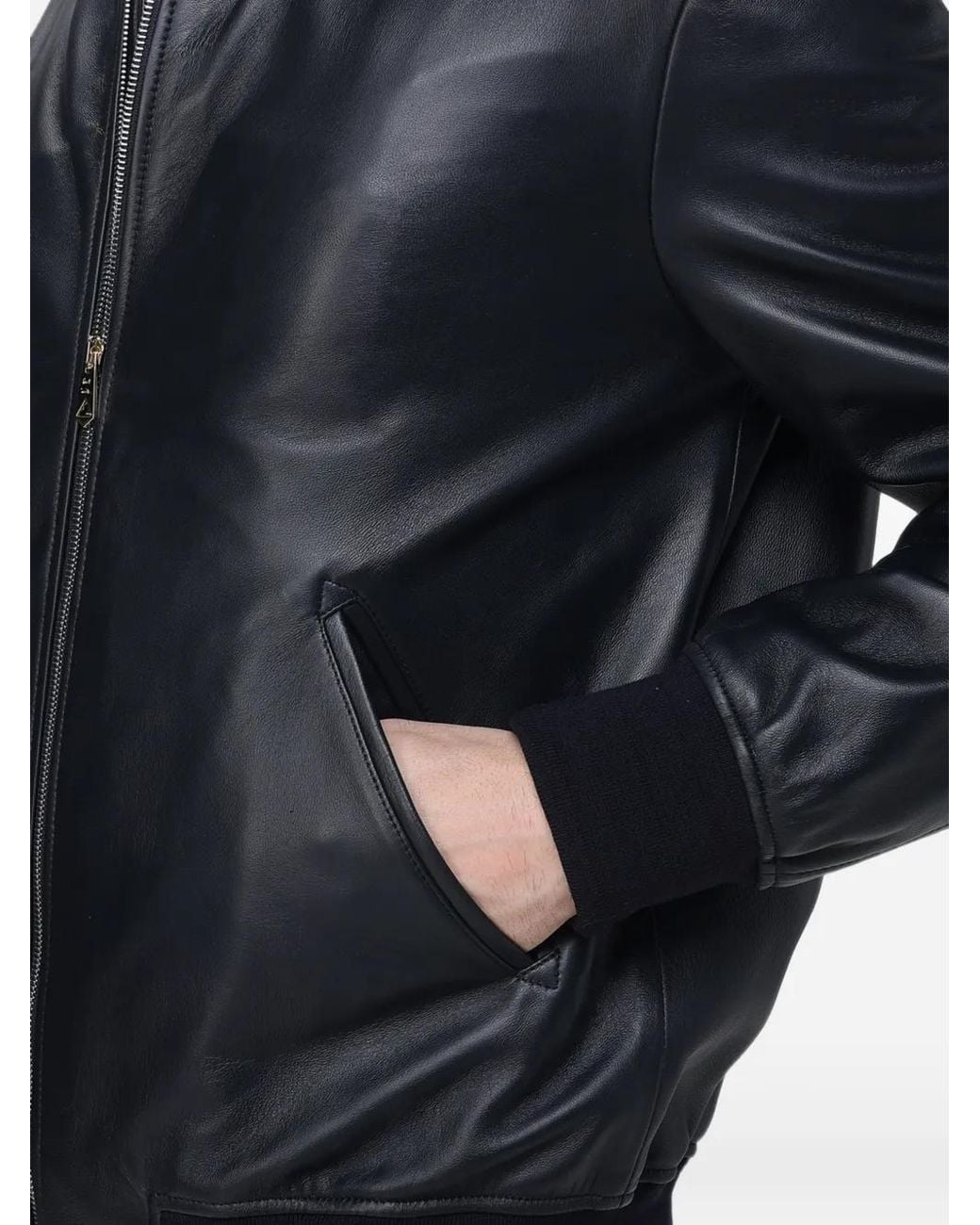 Paul Smith Blue Zip-Up Leather Bomber Jacket for men