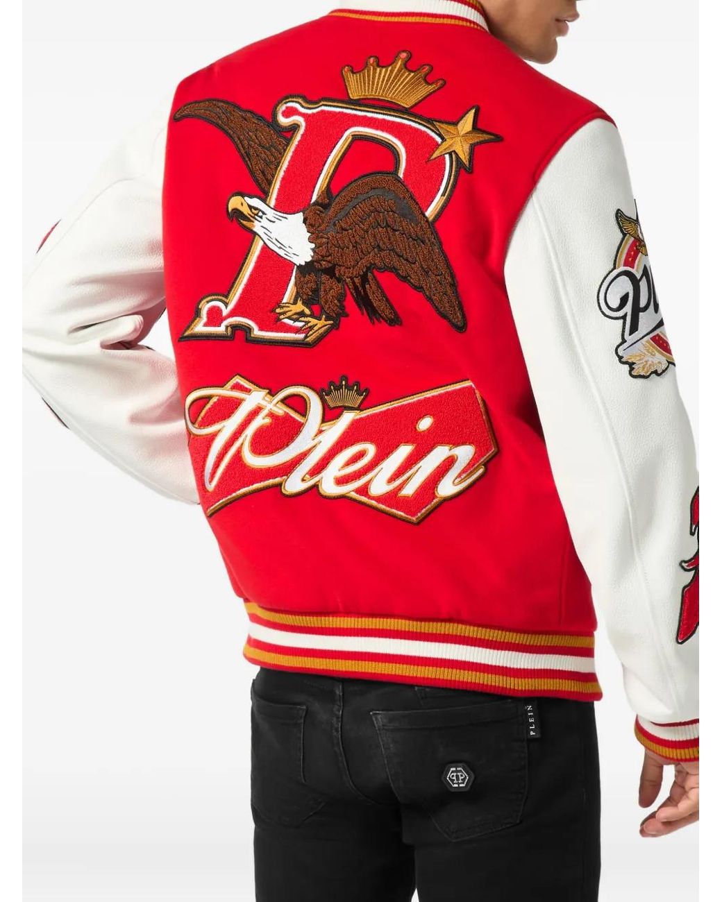 Philipp Plein Red Patch Varsity Bomber Jacket for men