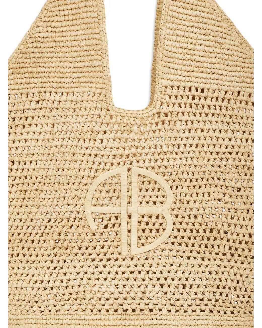 Anine Bing Natural Leah Logo Raffia Handbag