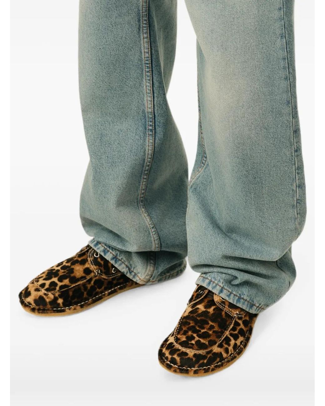 AMI Brown Leopard Printed Cowhide Leather Boat Shoes