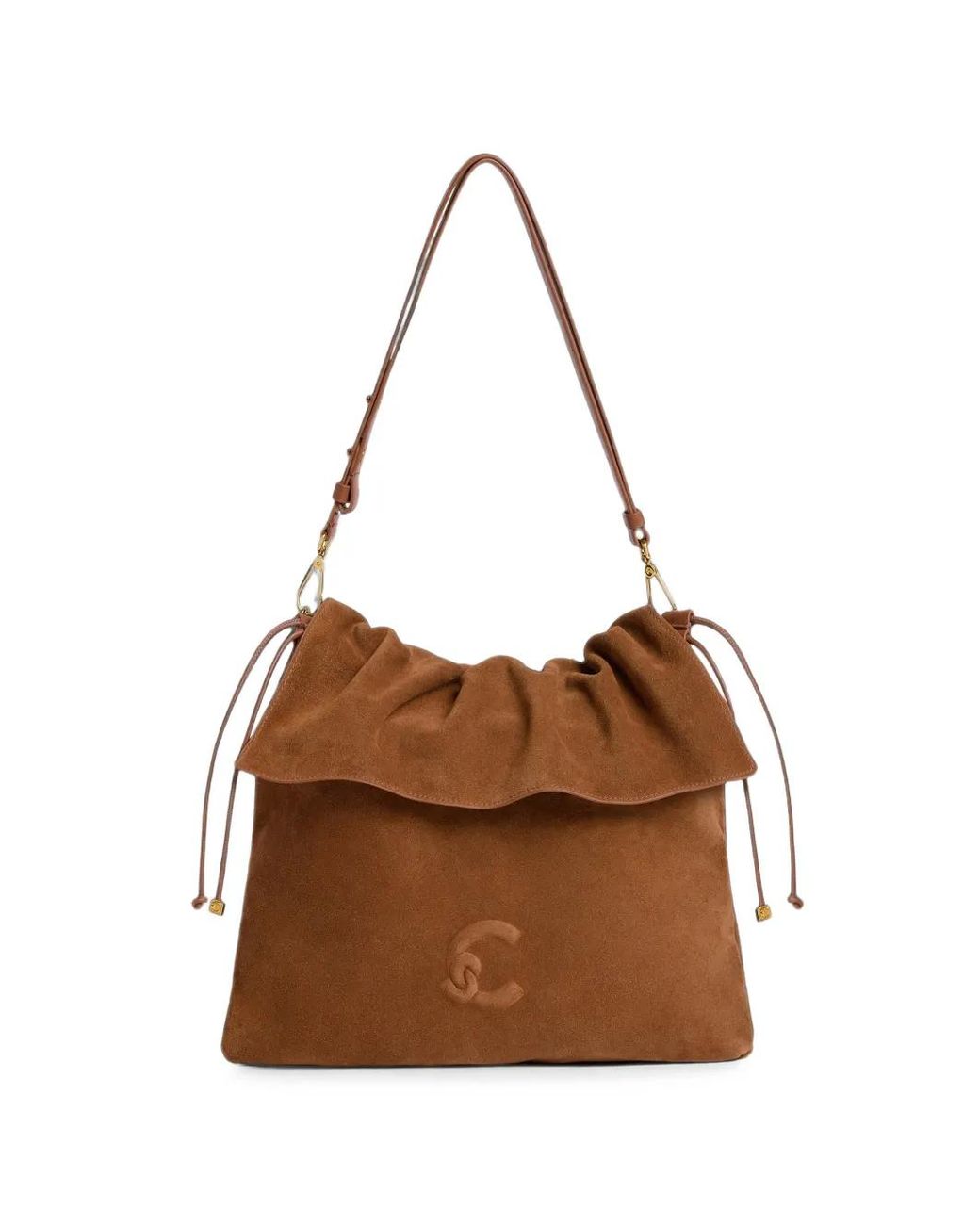 Coccinelle Brown Medium Lidia Ruffled Suede Shoulder Bag