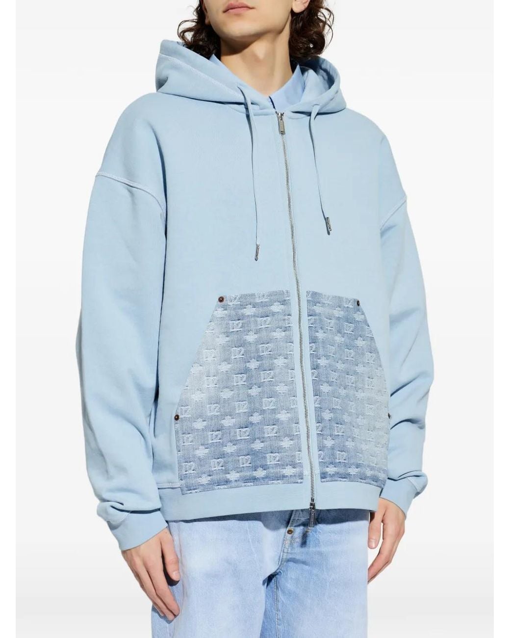DSquared² Blue Hooded Patterned Jacket for men