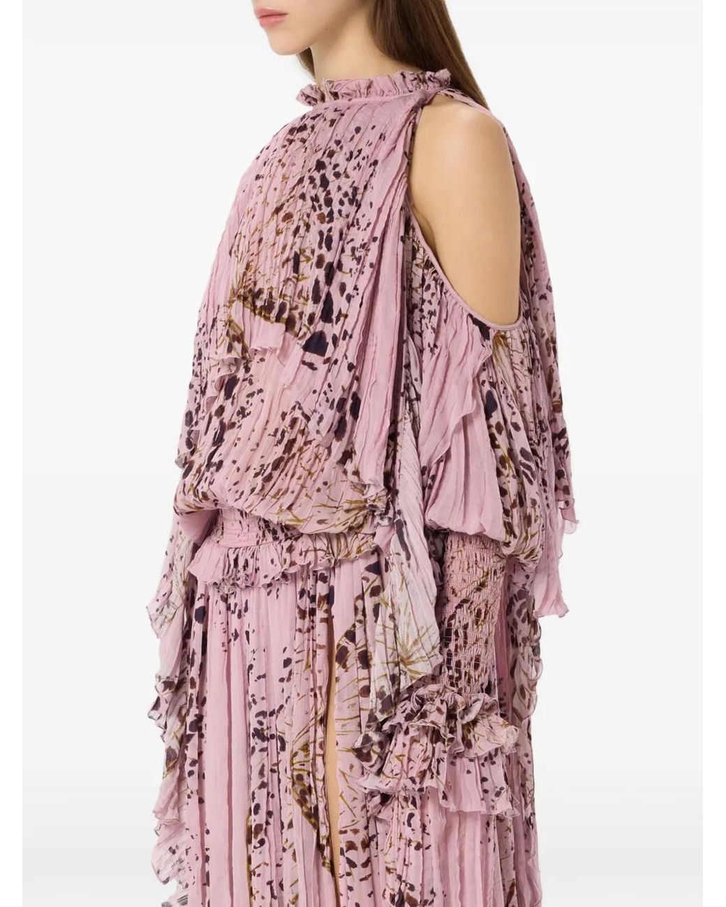 Blumarine Pink Butterfly-Print Ruffled ,Axi Dress