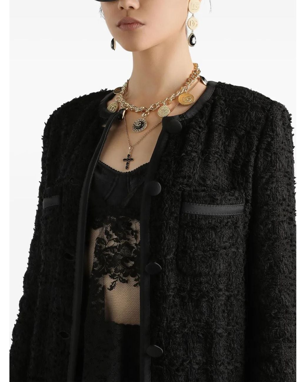 Dolce & Gabbana Black Textured Button-Up Jacket