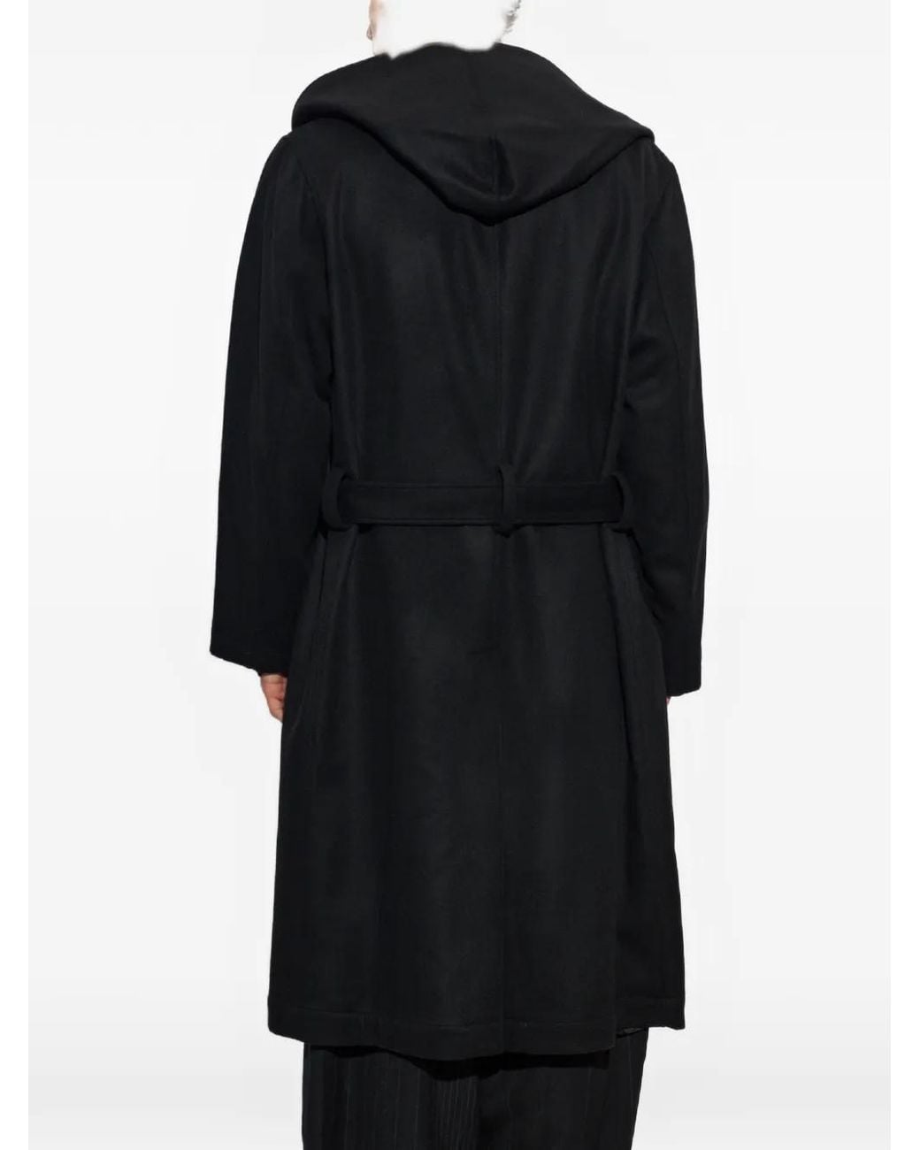 Yohji Yamamoto Black Belted Hooded Coat for men