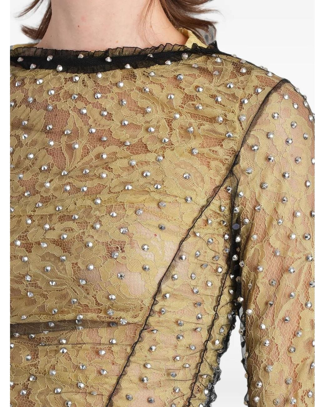 Siedres White Faye Crystal-Embellished Ruched Top