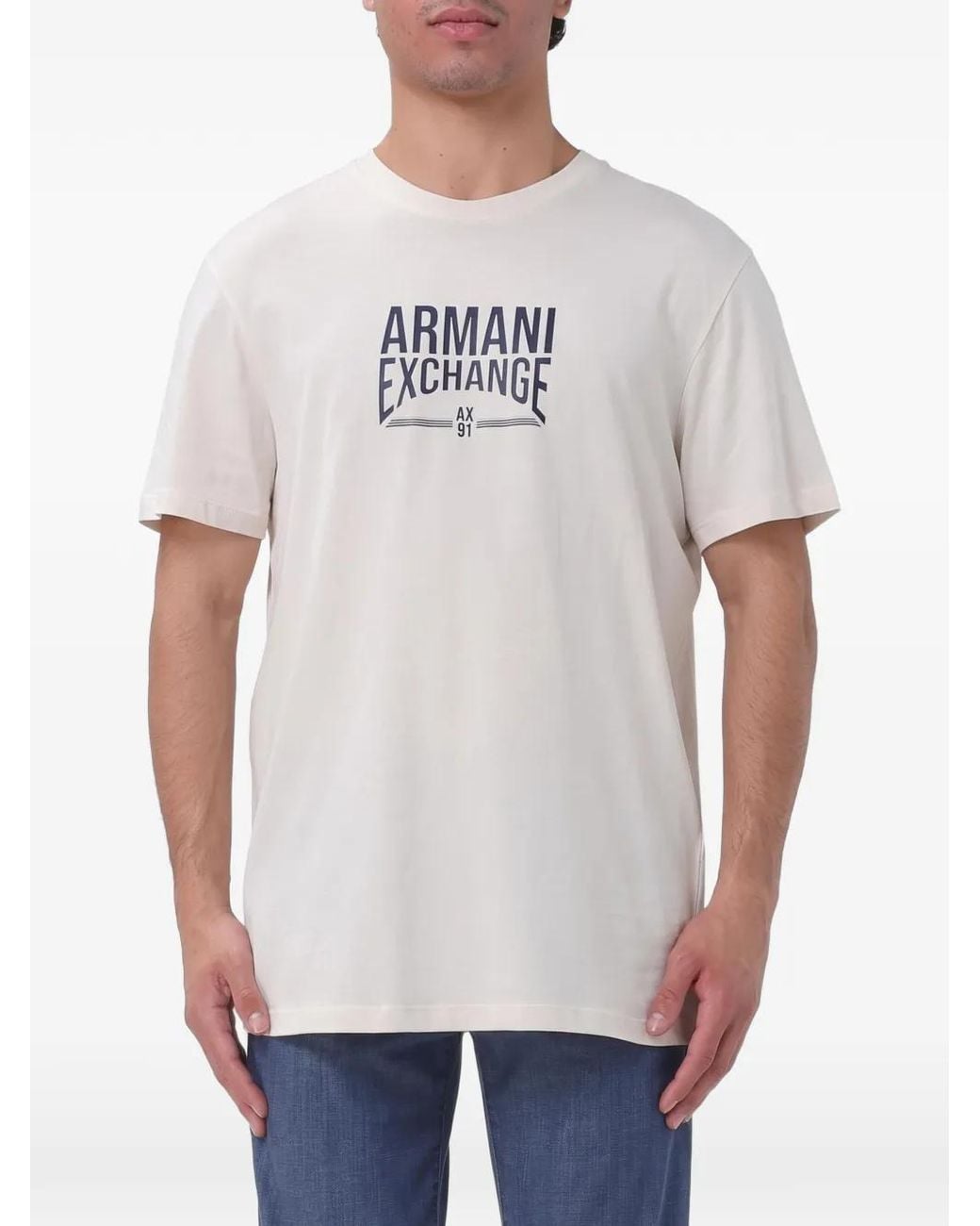ARMANI EXCHANGE White Logo-Print Cotton T-Shirt for men