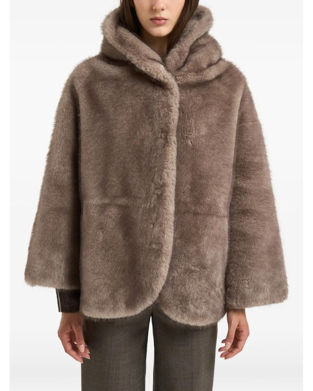 Bully Brown Veste En Peau Lainée À Capuche
