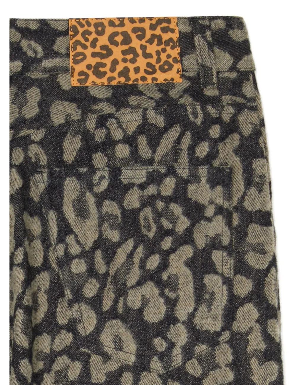 Alanui Gray Seattle Pleated Leopard-Print Jeans