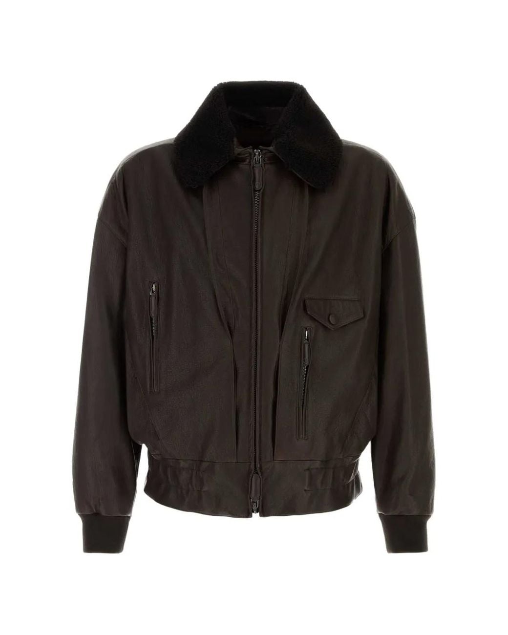 Giorgio Armani Black Shearling-Collar Leather Jacket for men