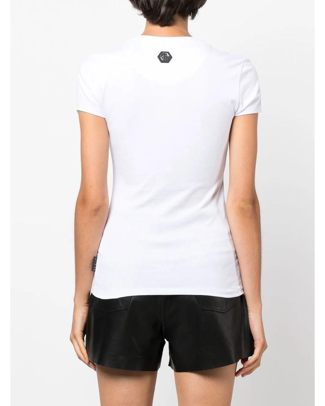 Philipp Plein White Script Logo Crystal-Embellished T-Shirt
